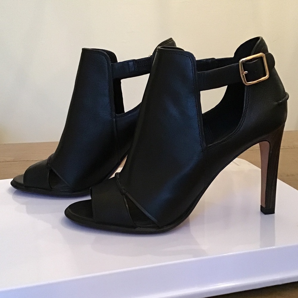Coach Idena Black Leather Peep Toe Boot Booties/High Heel